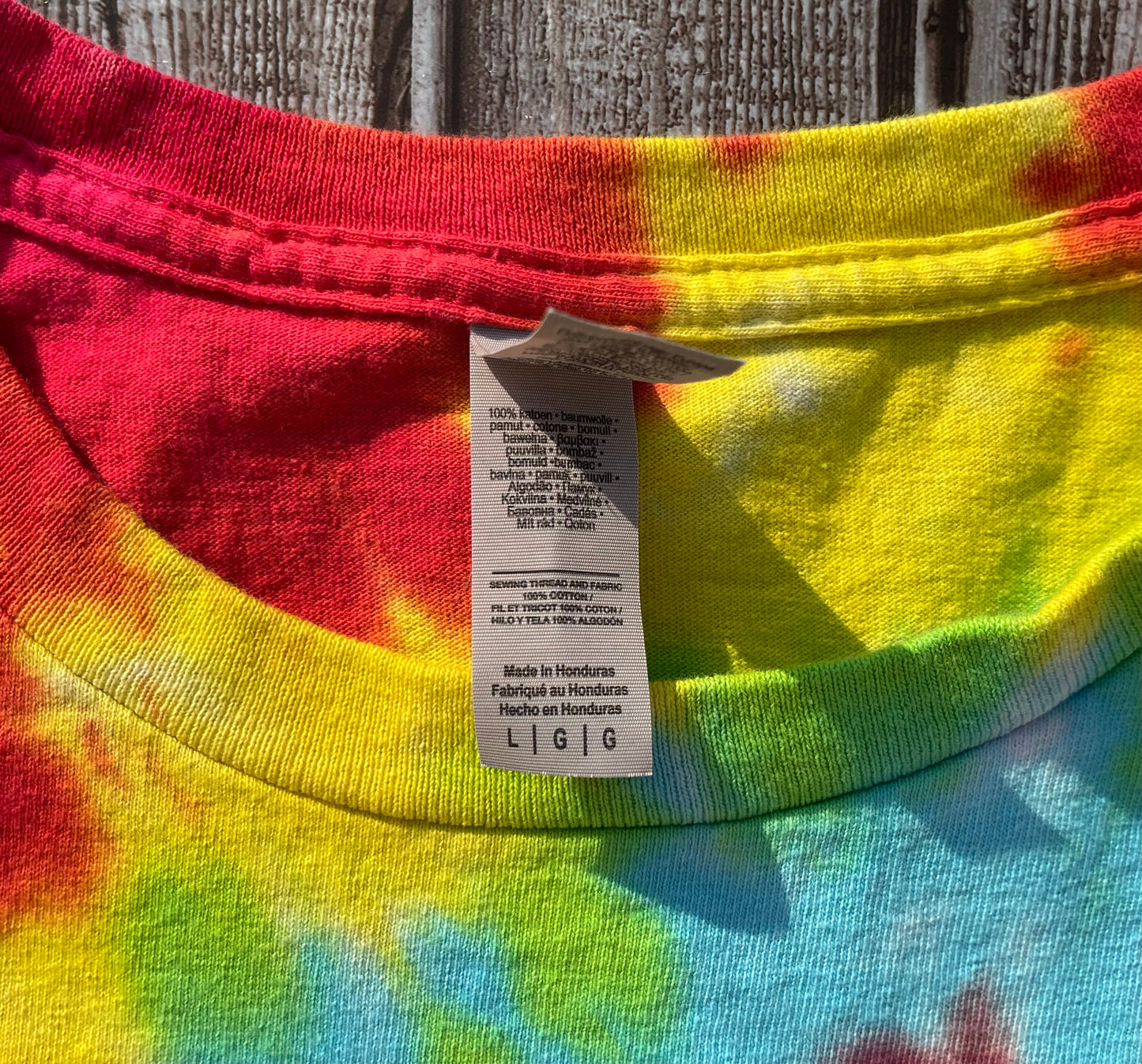 “Love, Peace, Axle Grease” Tie Dye T-Shirt Adult LARGE