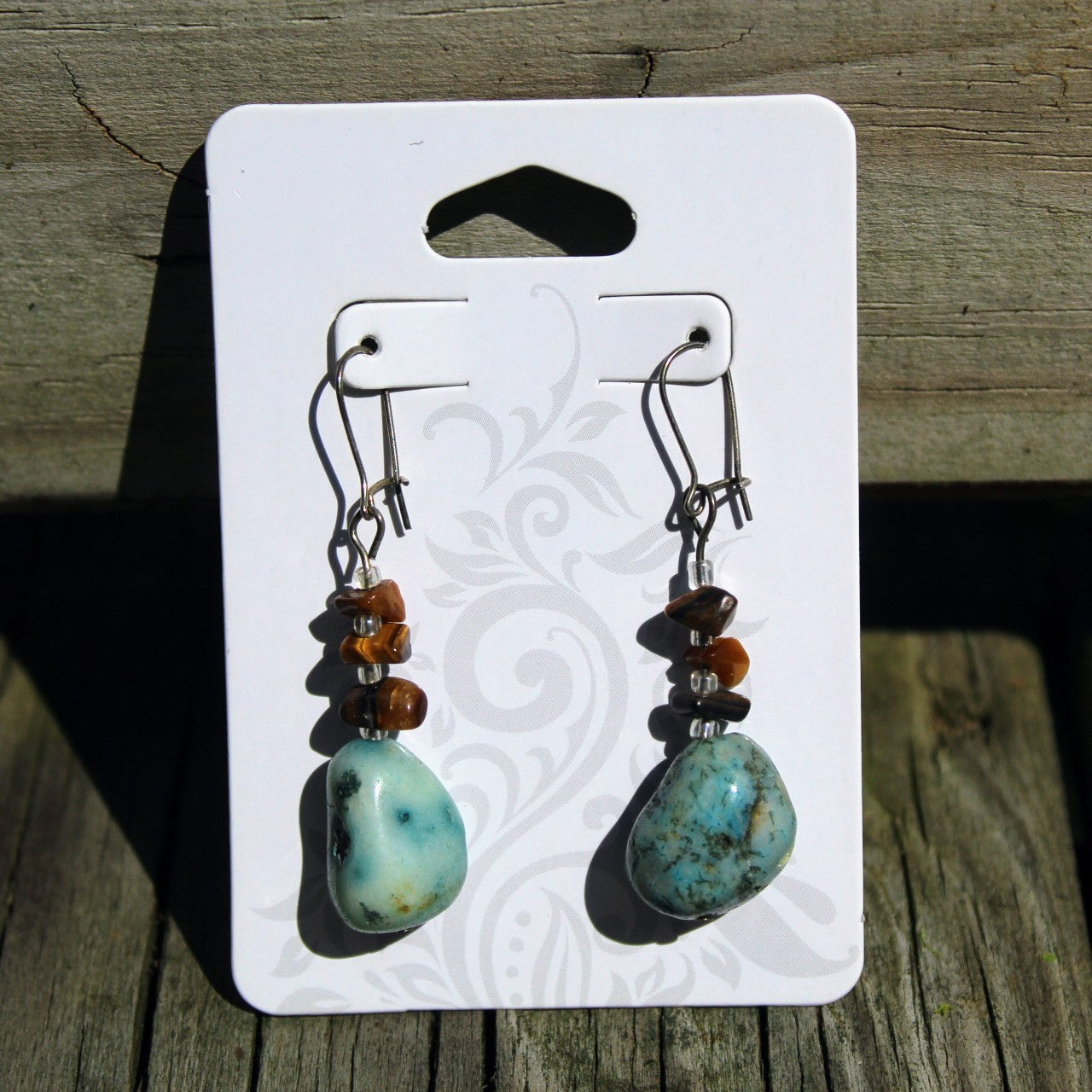 Crystal Chip Earrings Moss Agate Tiger's Eye Healing Energy