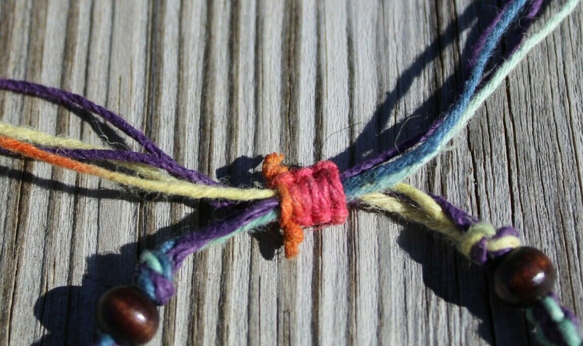 Adjustable Hemp Bracelet with Cowrie Shell Rainbow HANDMADE IN USA