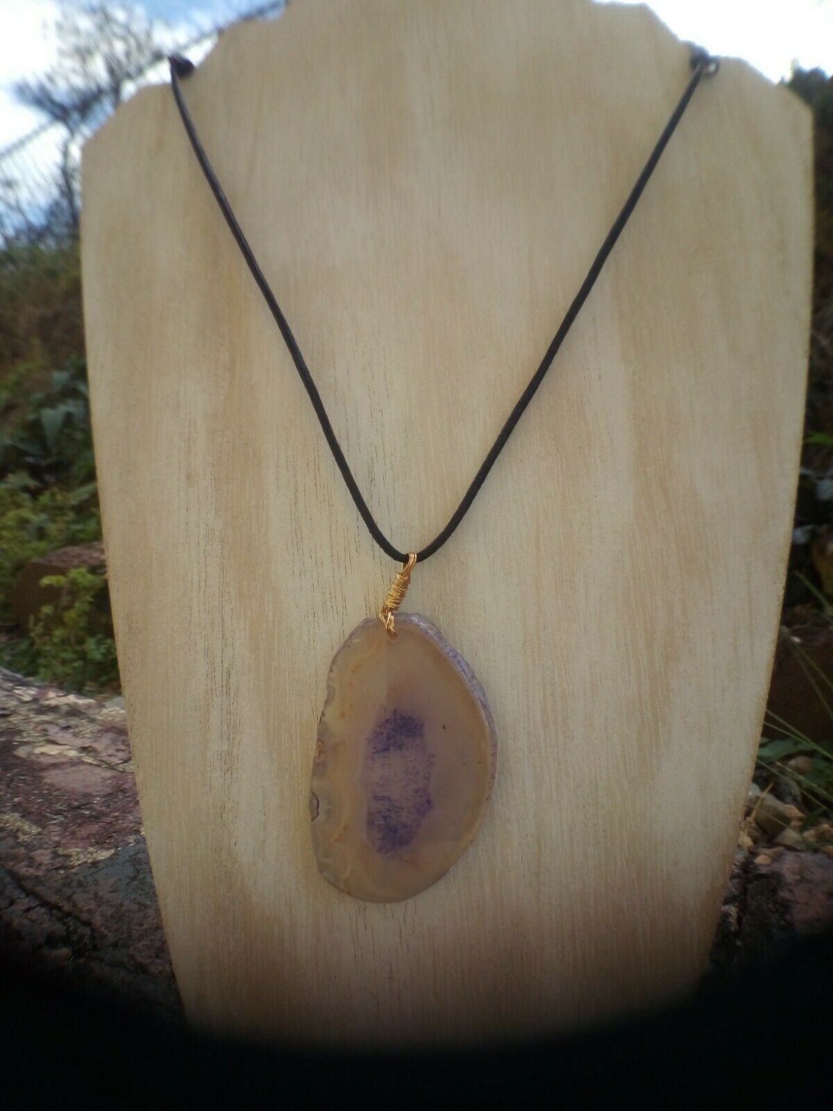 SALE Purple Agate Polished Pendant on Stainless Steel Chain - Crystal Healing