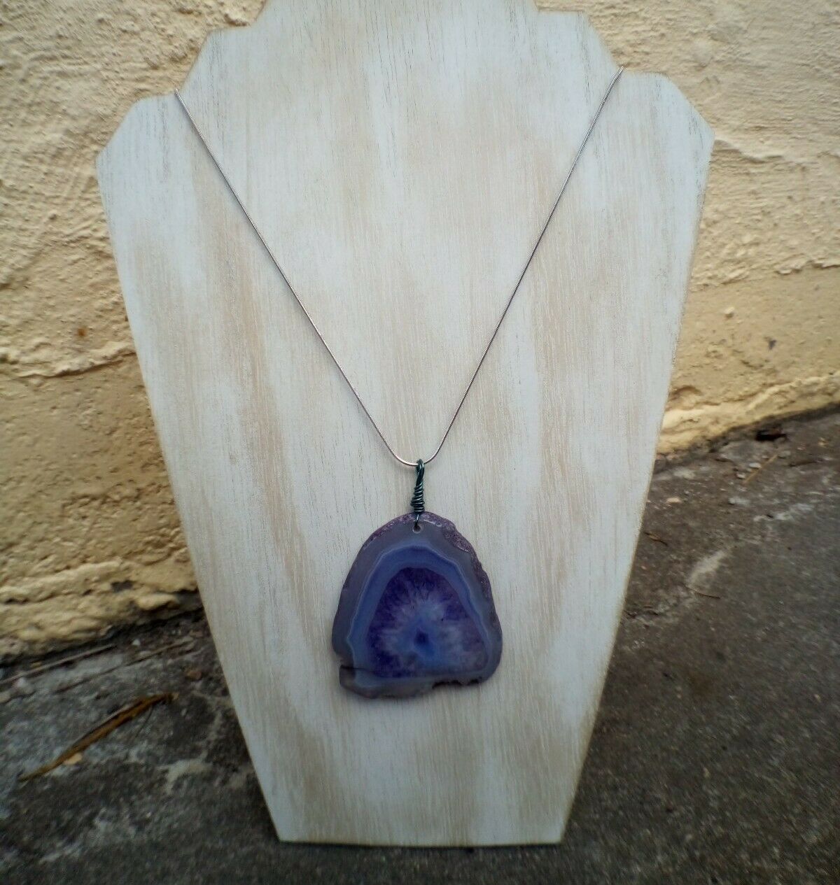 Purple Agate Polished Pendant on Stainless Steel Chain - Crystal Healing