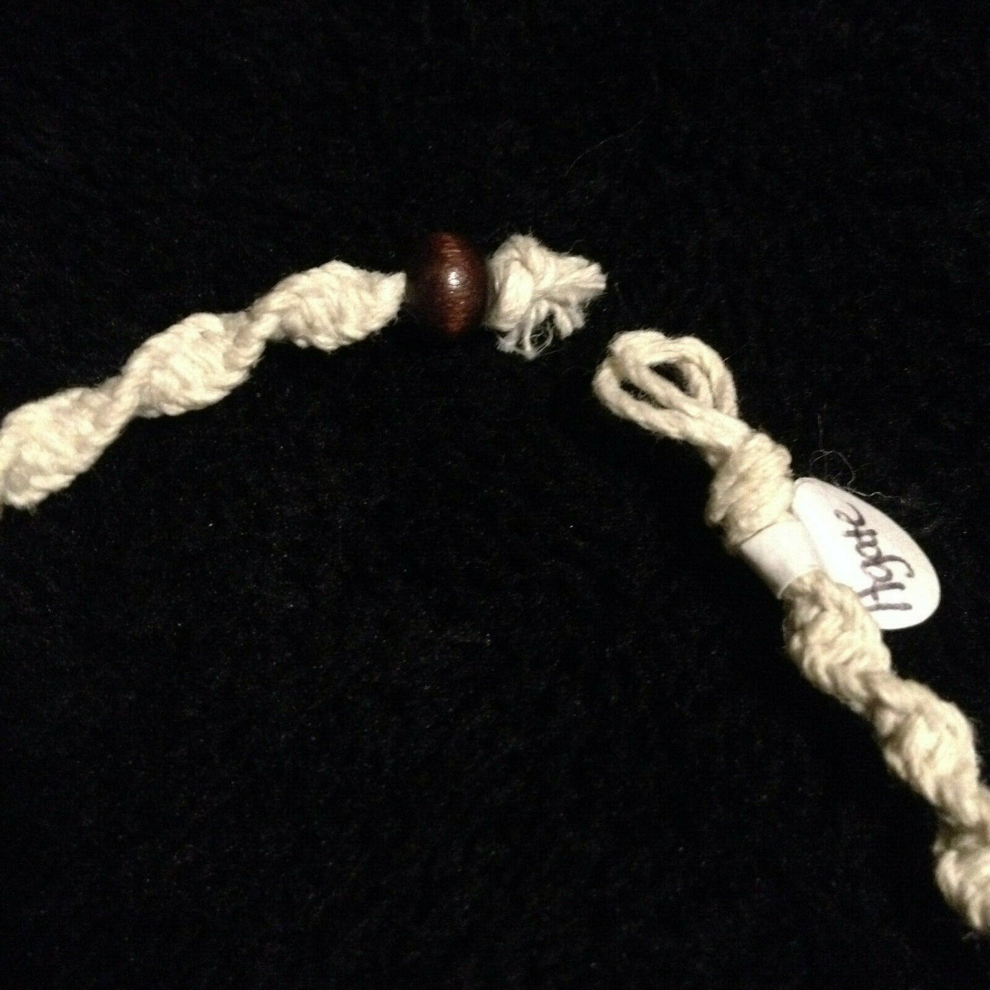 Agate & Wood Beads Hemp Necklace White Handmade in USA #674
