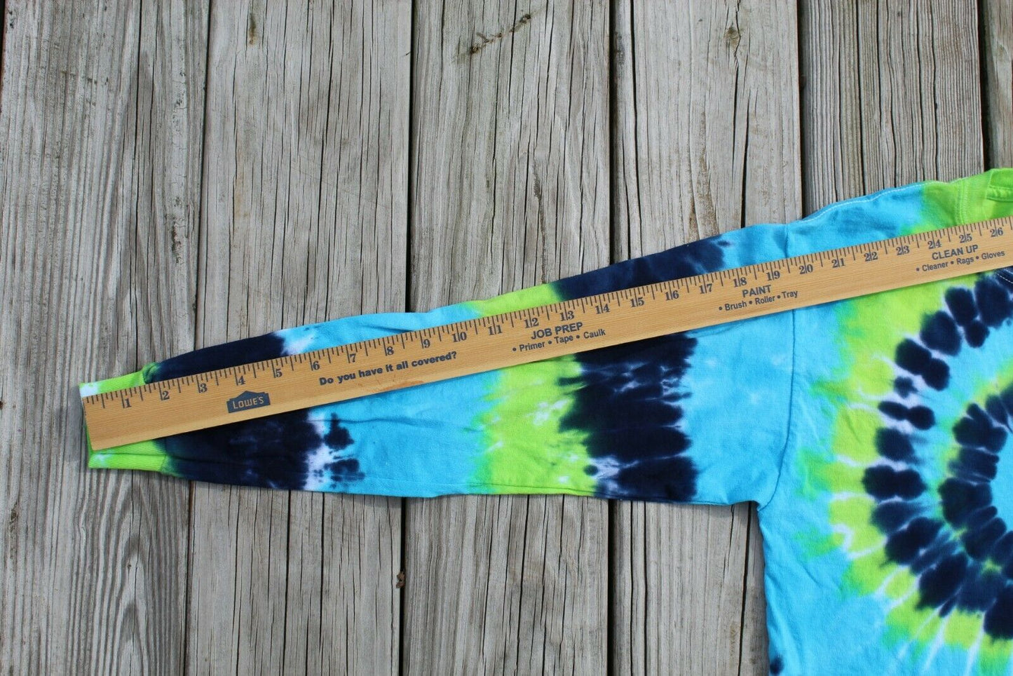 Tie Dye Long Sleeve T-Shirt KIDS XL Spiral - Blues & Green - Hand-dyed in USA