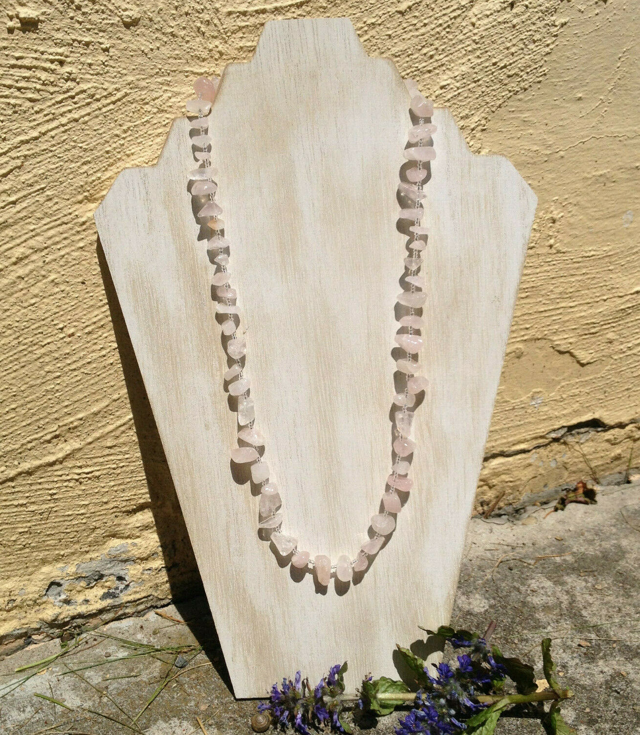 Crystal Chip ROSE QUARTZ Necklace with glass beads and toggle clasp