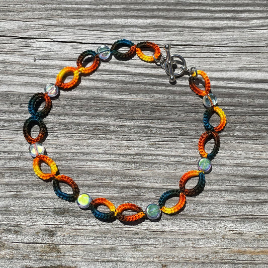 Tatted Lace Bracelet w/ Toggle Clasp - Sunset Colors