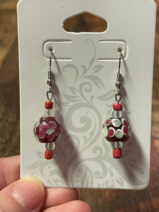 Floral Glass Fishhook Earrings- Purple & Pink