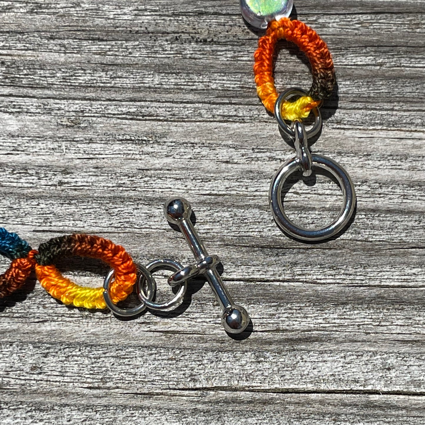 Tatted Lace Bracelet w/ Toggle Clasp - Sunset Colors