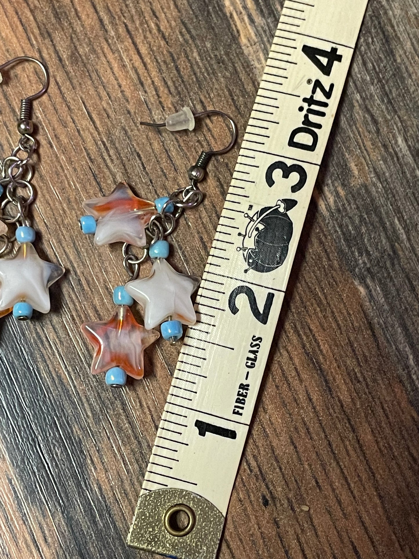 Glass Star Fishhook Earrings- Orange & White