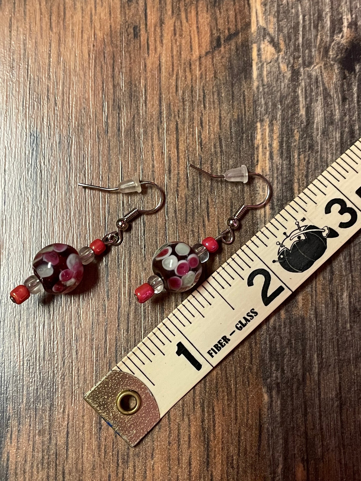 Floral Glass Fishhook Earrings- Purple & Pink