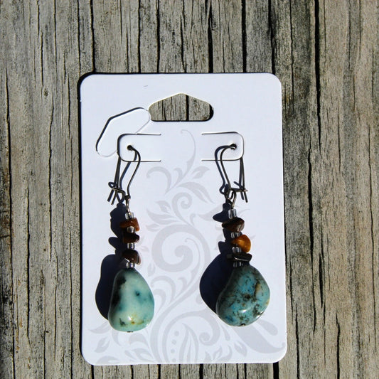 Crystal Chip Earrings Moss Agate Tiger's Eye Healing Energy