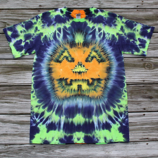 Jack O'Lantern Pumpkin Tie Dye T-Shirt Adult MEDIUM
