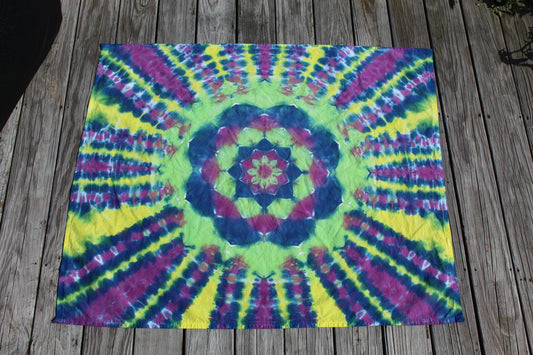 Tie Dye Tapestry Mandala 48" x 40" - Handmade Wall Hanging Fabric Poster