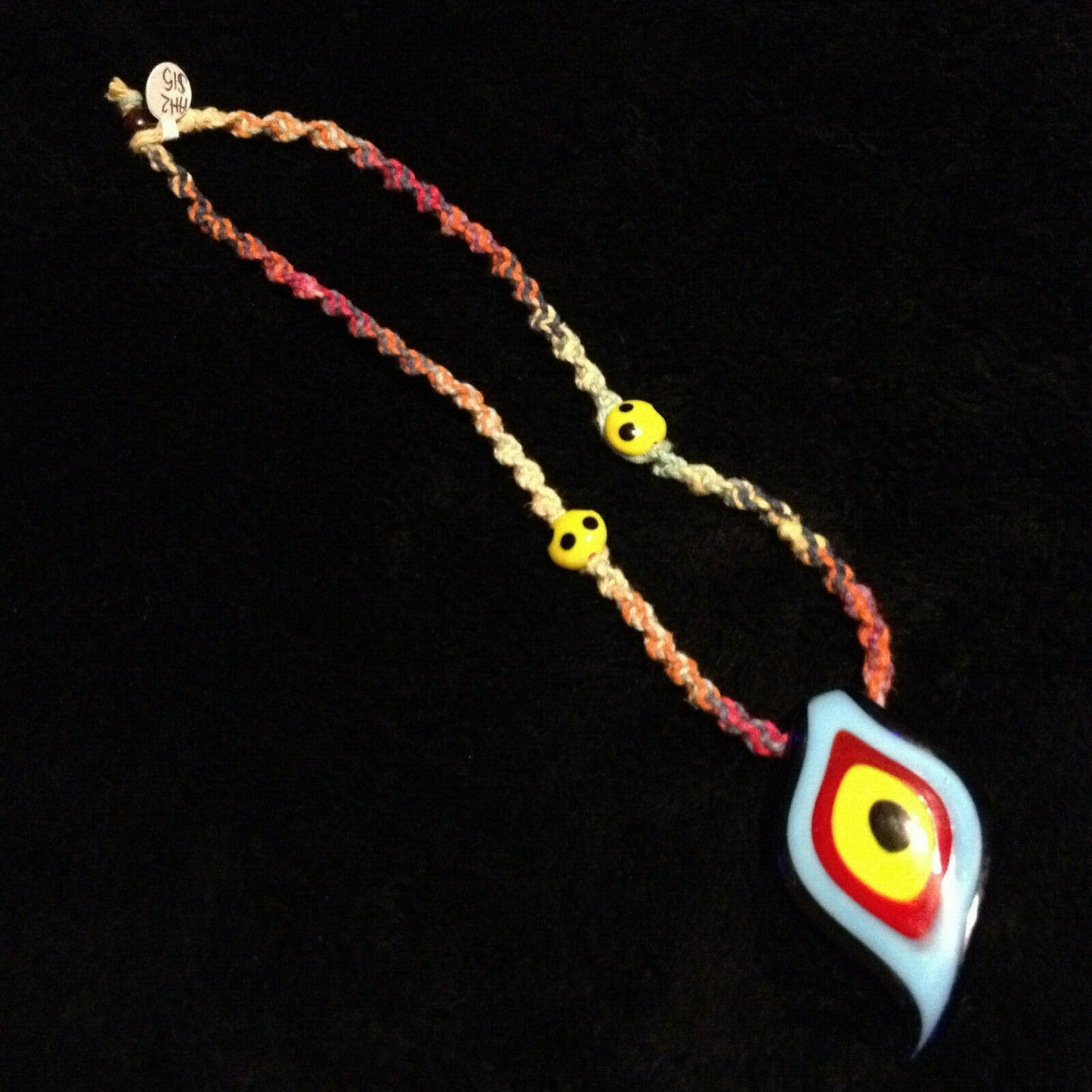 Rainbow Hemp Necklace with Glass Pendant Handmade in USA Brown