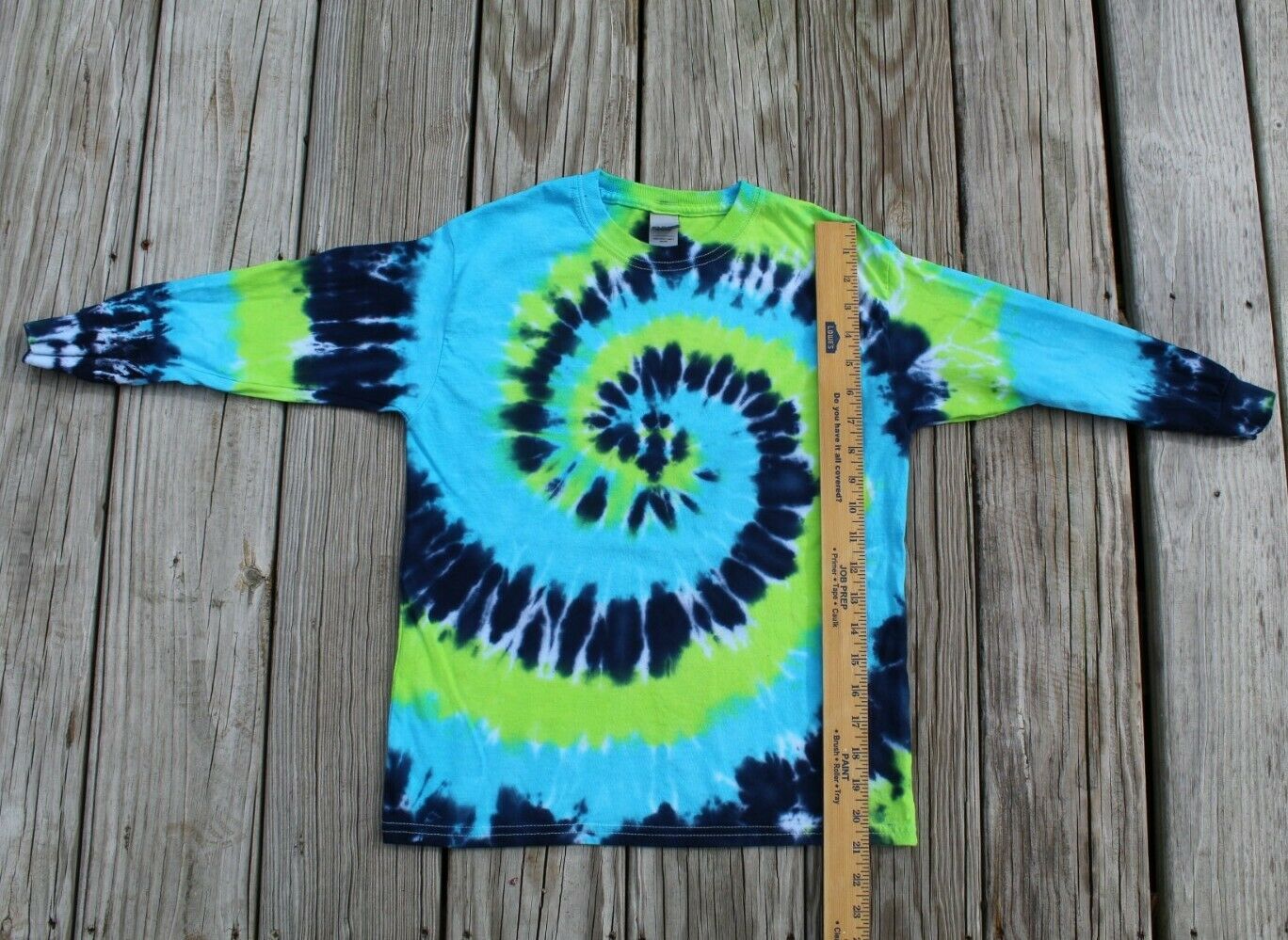 Tie Dye Long Sleeve T-Shirt KIDS Medium - Blues & Green Spiral