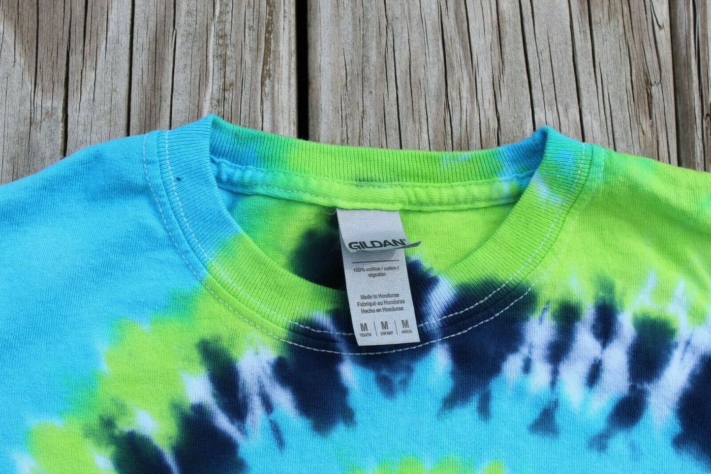 Tie Dye Long Sleeve T-Shirt KIDS Medium - Blues & Green Spiral
