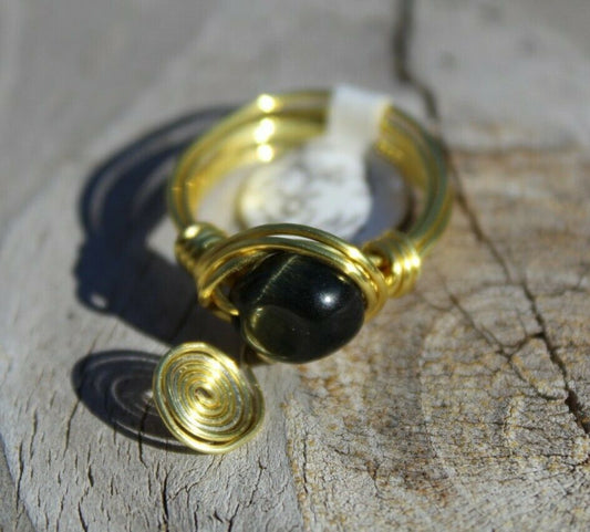 TIGERS EYE Wire Wrap Ring, Size 6.5 Crystal Healing