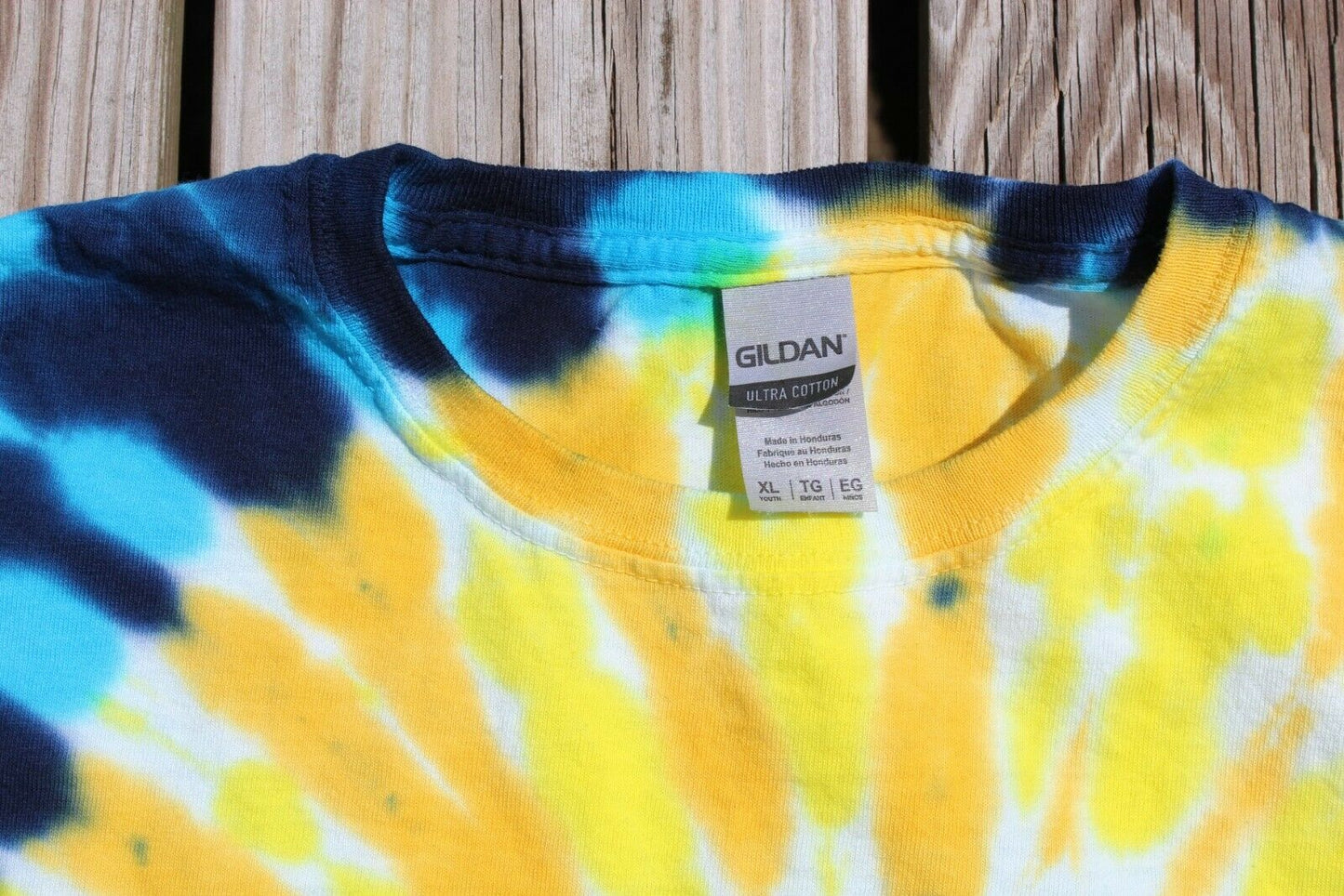 Tie Dye T-Shirt KIDS XL Blue & Yellow SPIRAL