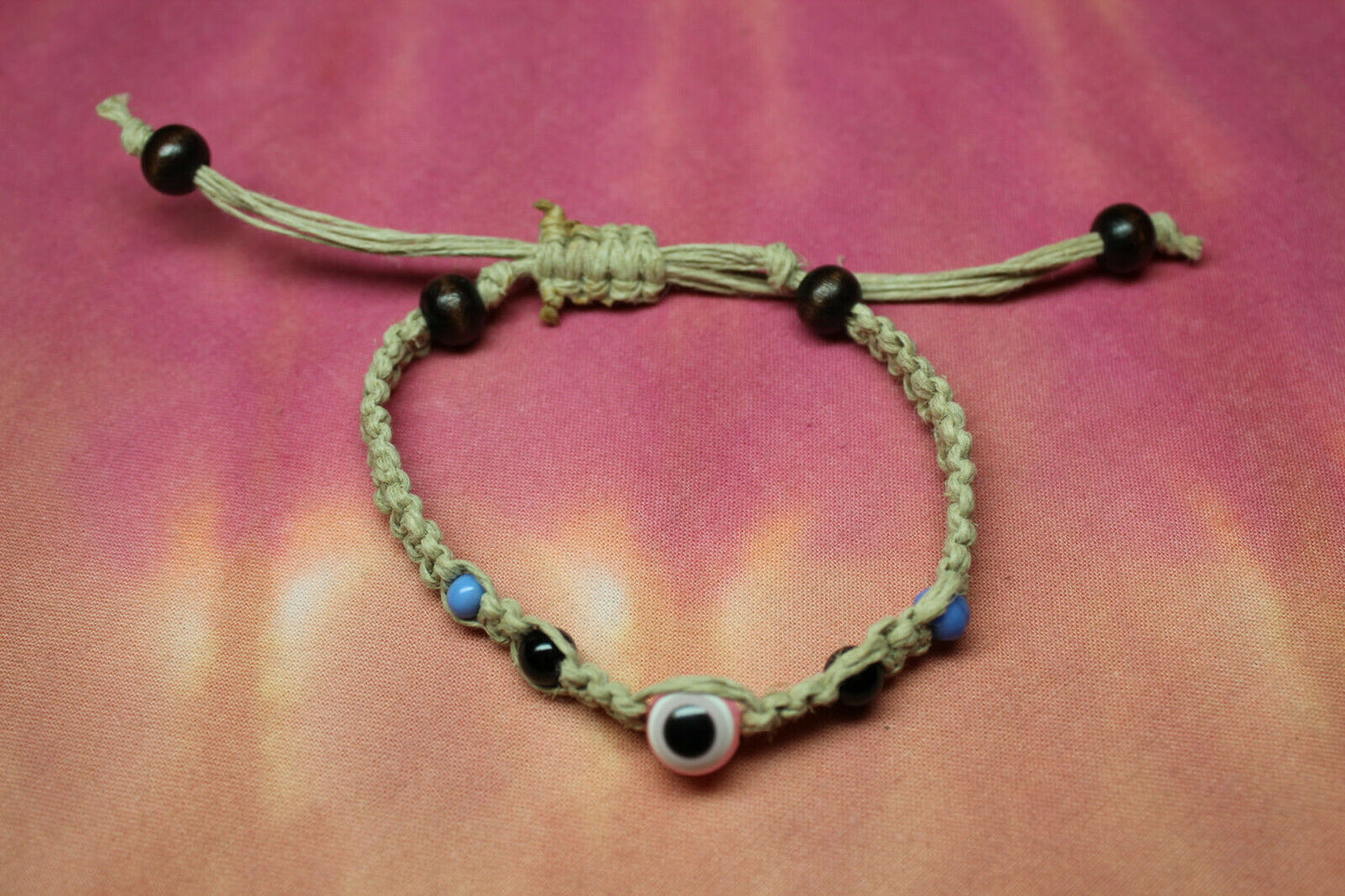 Evil EYE Hemp Bracelet Adjustable HANDMADE IN USA
