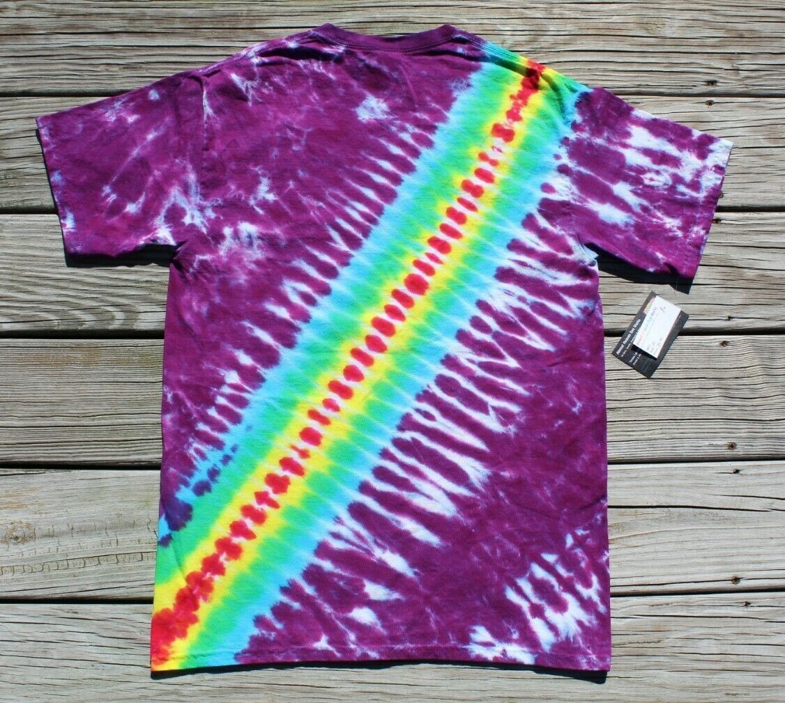 Zipper Tie Dye T-Shirt Adult MEDIUM Diagonal Stripe Rainbow