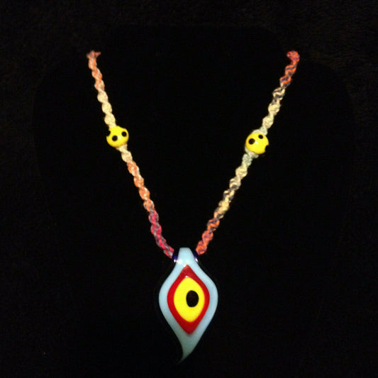Rainbow Hemp Necklace with Glass Pendant Handmade in USA Brown