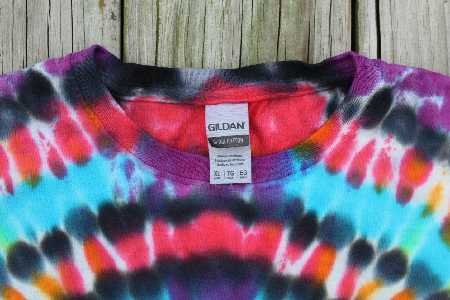 Hologram Tie Dye T-Shirt KIDS XL Rainbow Concentric Circles