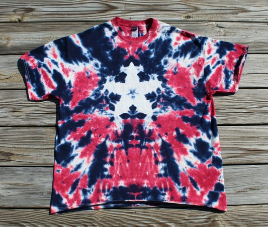 Star Tie Dye T-Shirt X-LARGE Red, White & Blue Chaos