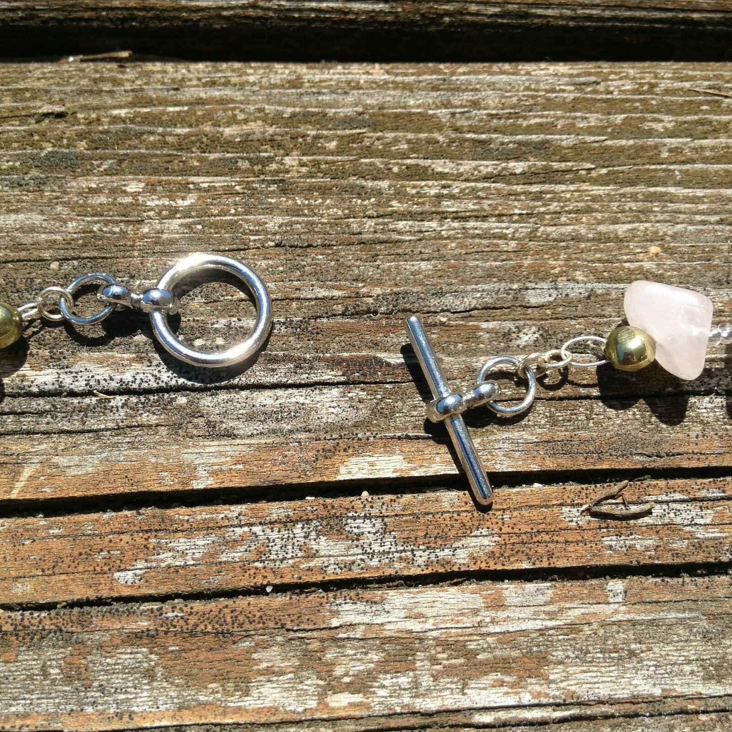 Crystal Chip ROSE QUARTZ Necklace with glass beads and toggle clasp