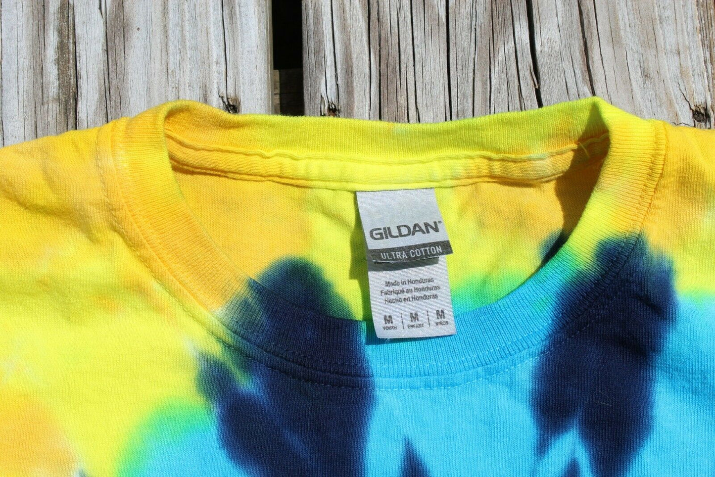 Tie Dye T-Shirt KIDS Medium SPIRAL Blue & Yellow