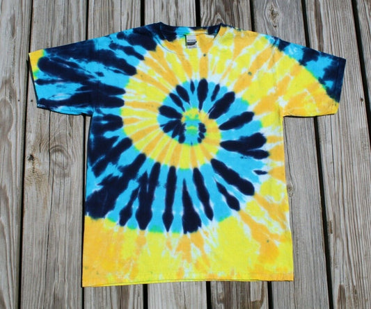 Tie Dye T-Shirt KIDS XL Blue & Yellow SPIRAL