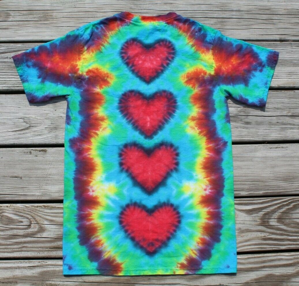HEARTS Tie Dye T-Shirt Adult SMALL Rainbow