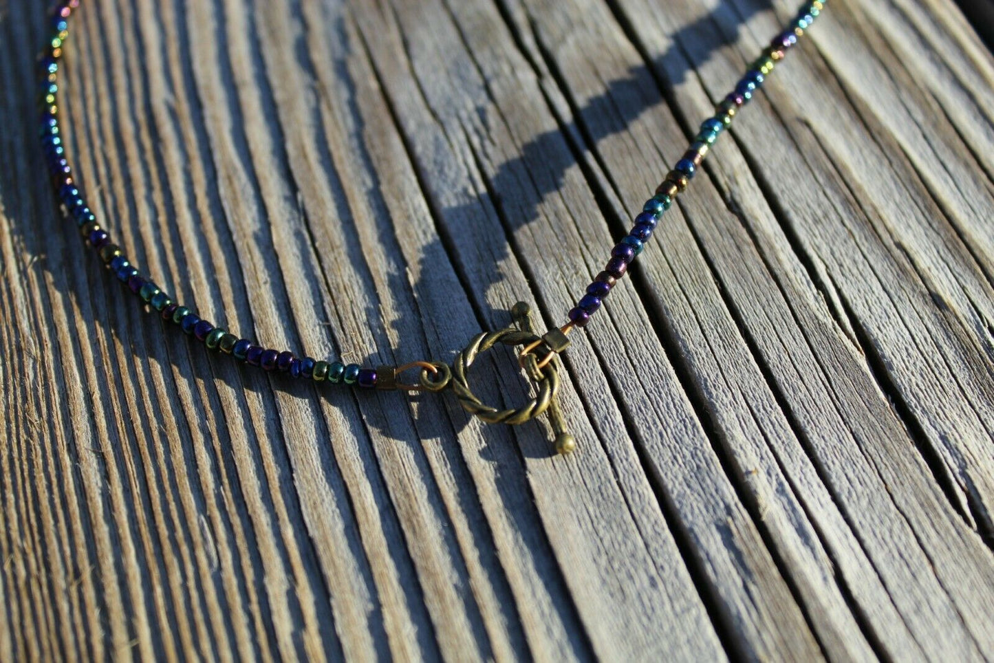 Amethyst & Glass Beaded Necklace 19" Handmade