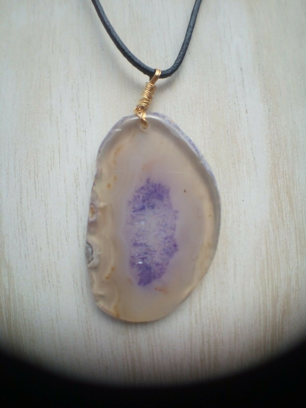 SALE Purple Agate Polished Pendant on Stainless Steel Chain - Crystal Healing