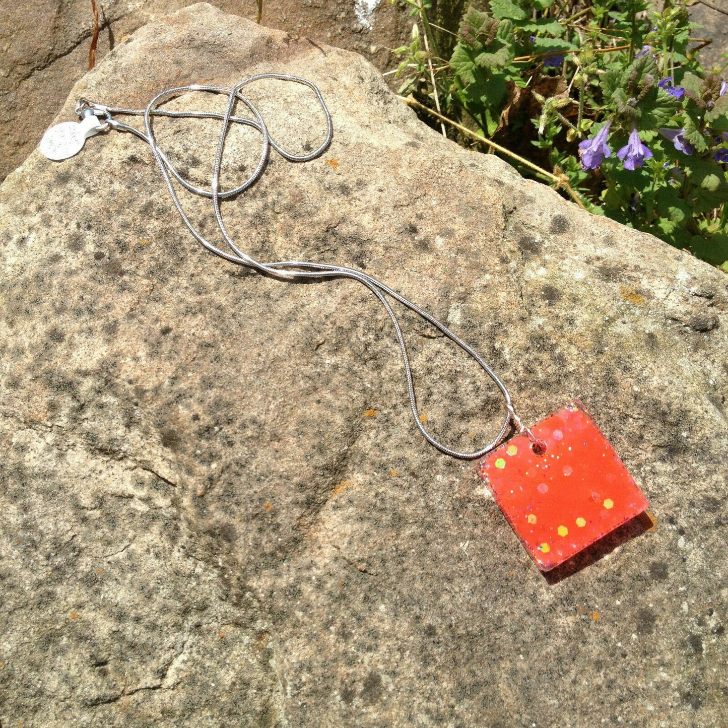Glitter BLACKLIGHT REACTIVE Pendant on Stainless Steel Chain