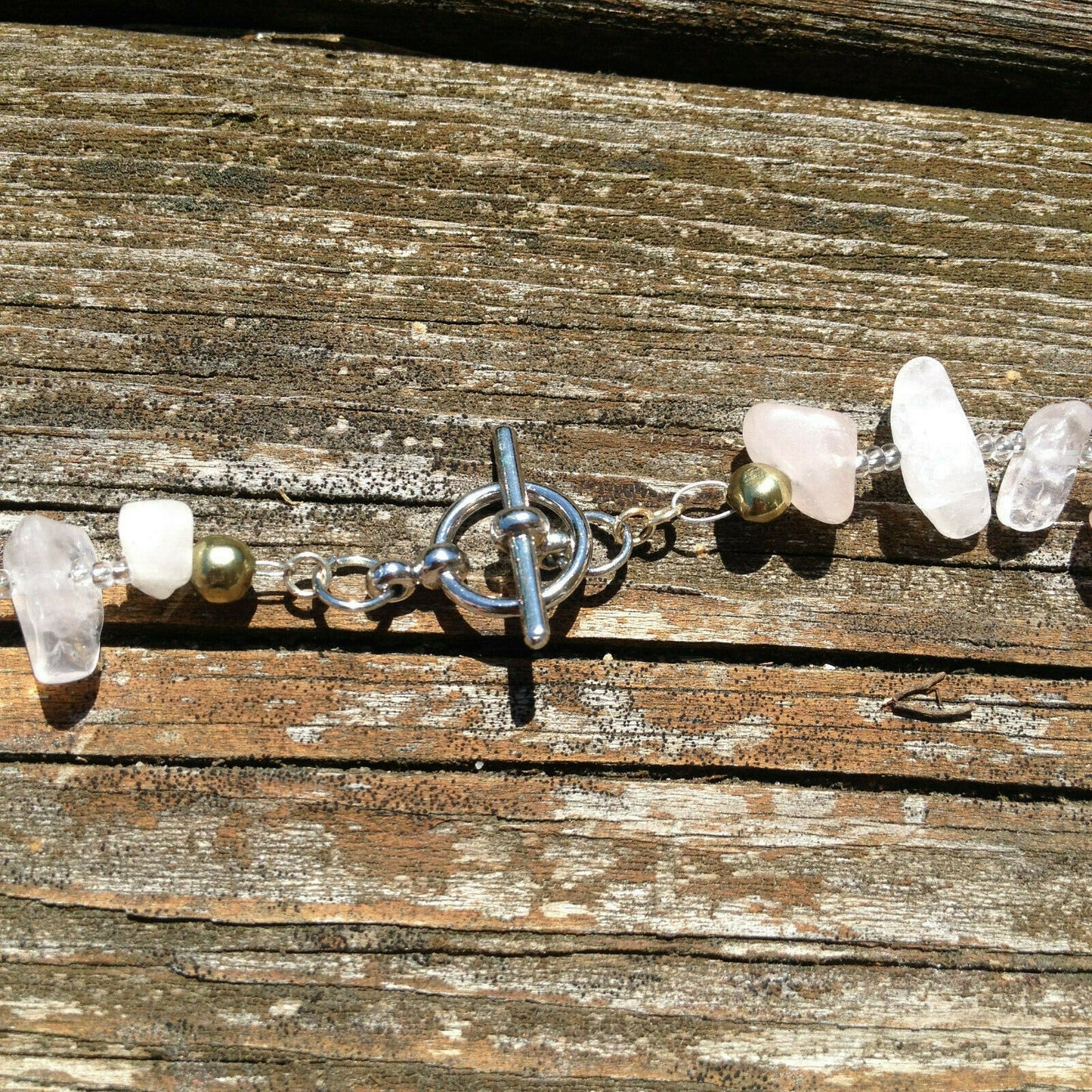 Crystal Chip ROSE QUARTZ Necklace with glass beads and toggle clasp