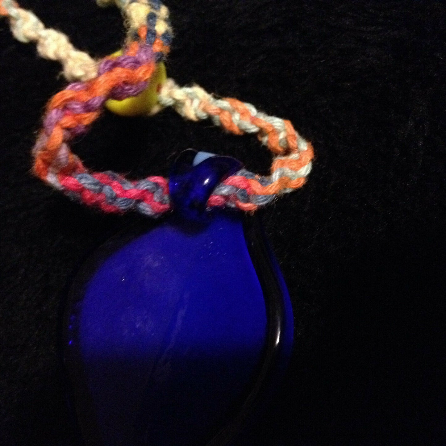 Rainbow Hemp Necklace with Glass Pendant Handmade in USA Brown