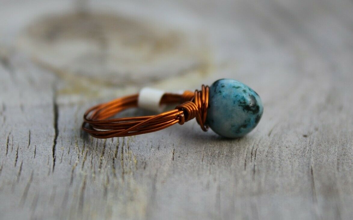 Moss AGATE Wire Wrap Ring, Size 7 Crystal Healing