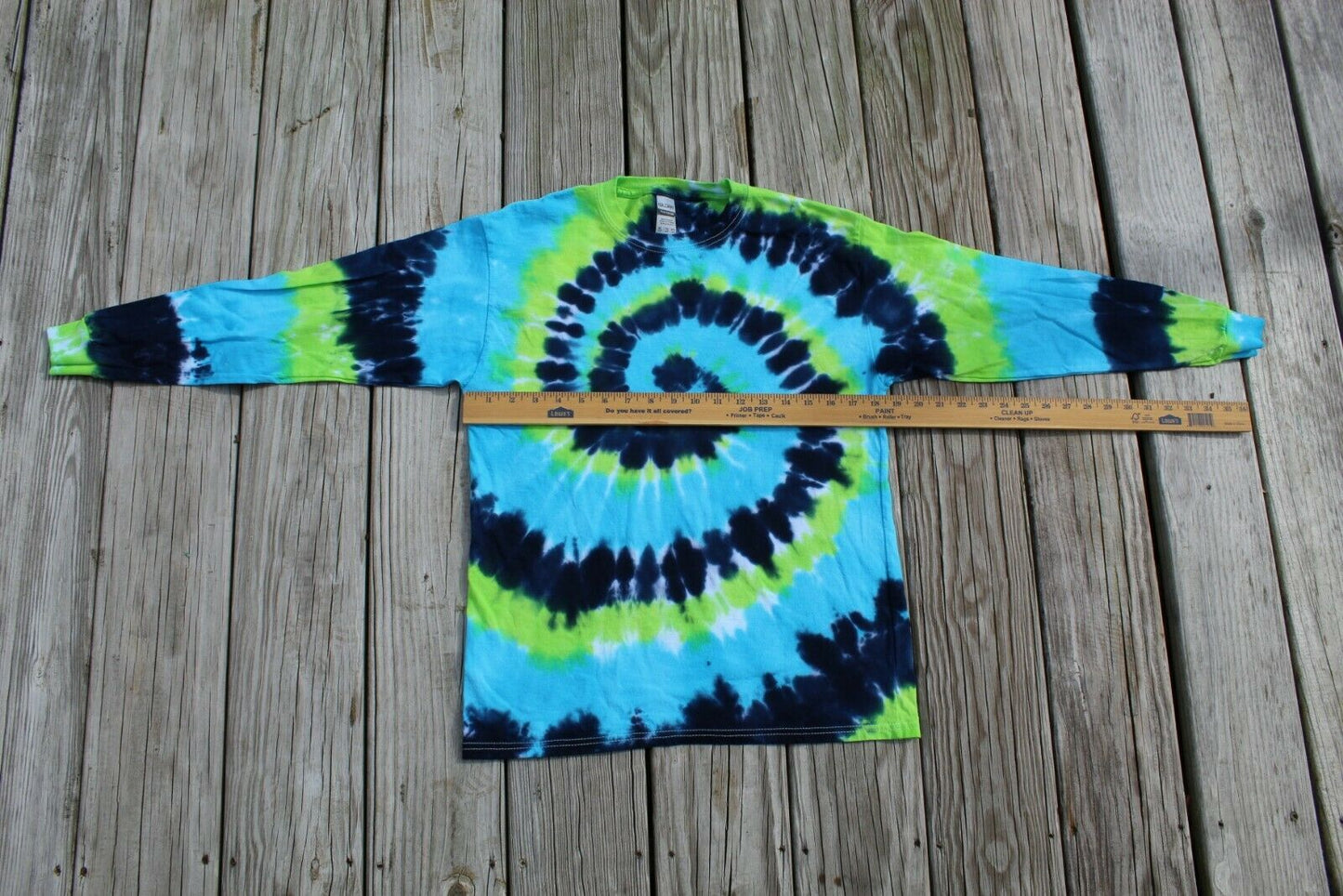 Tie Dye Long Sleeve T-Shirt KIDS XL Spiral - Blues & Green - Hand-dyed in USA