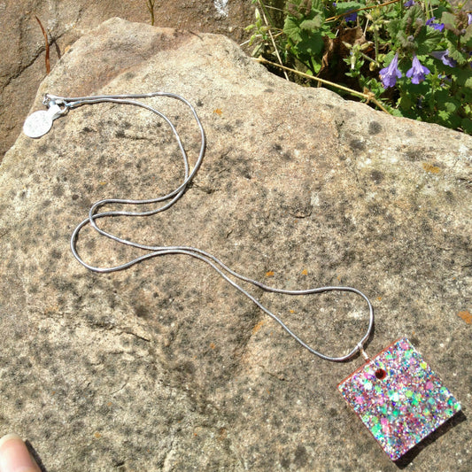 Glitter BLACKLIGHT REACTIVE Pendant on Stainless Steel Chain