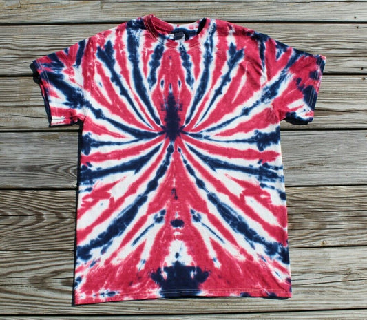 Spider Tie Dye T-Shirt MEDIUM Red, White & Blue Chaos
