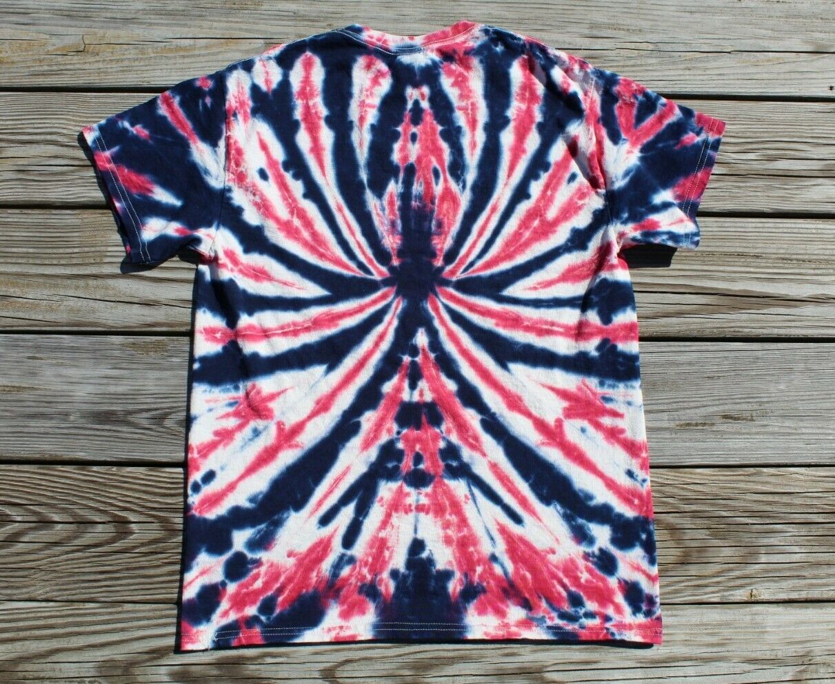 Spider Tie Dye T-Shirt MEDIUM  Red, White & Blue Chaos