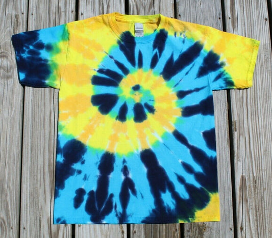 Tie Dye T-Shirt KIDS Medium SPIRAL Blue & Yellow
