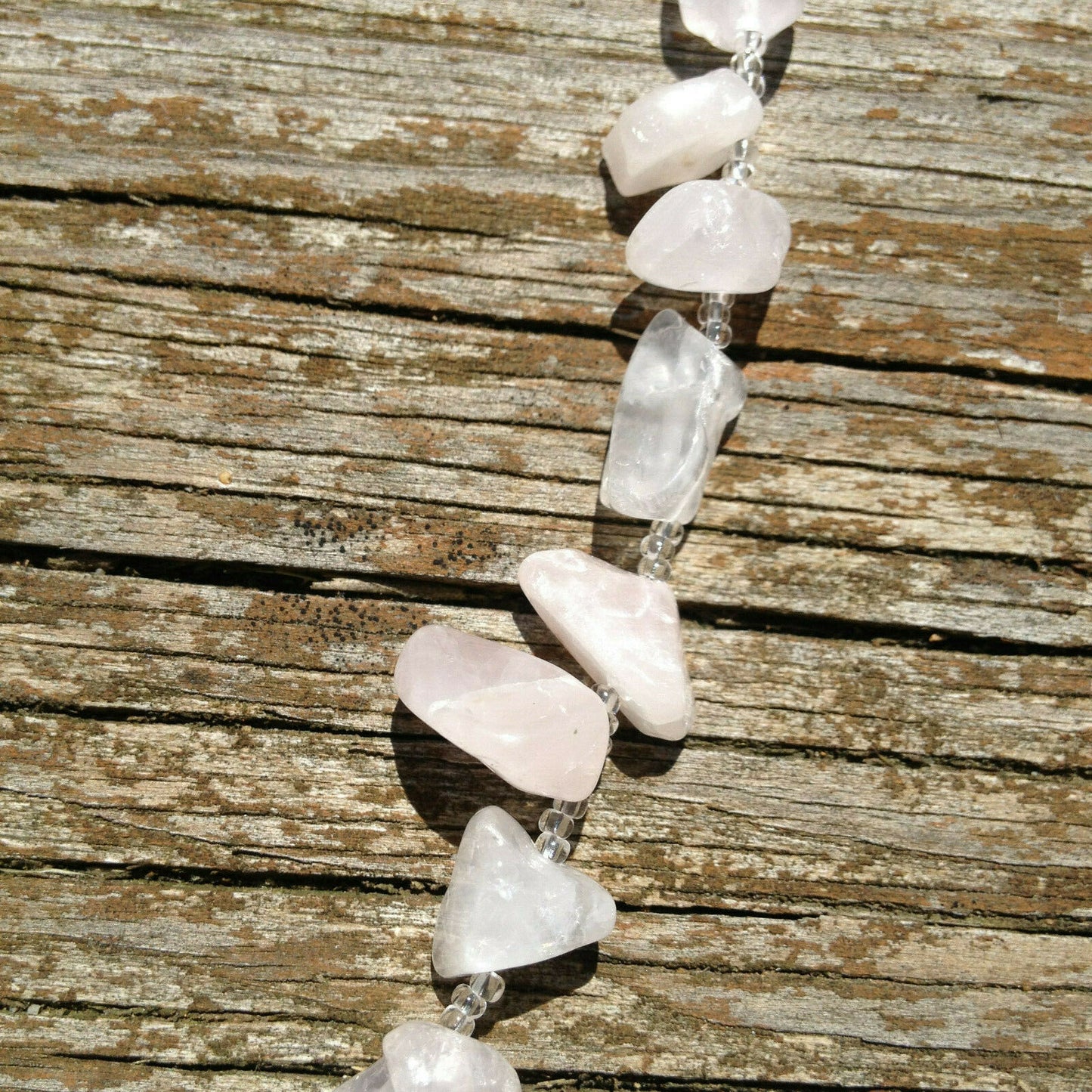 Crystal Chip ROSE QUARTZ Necklace with glass beads and toggle clasp