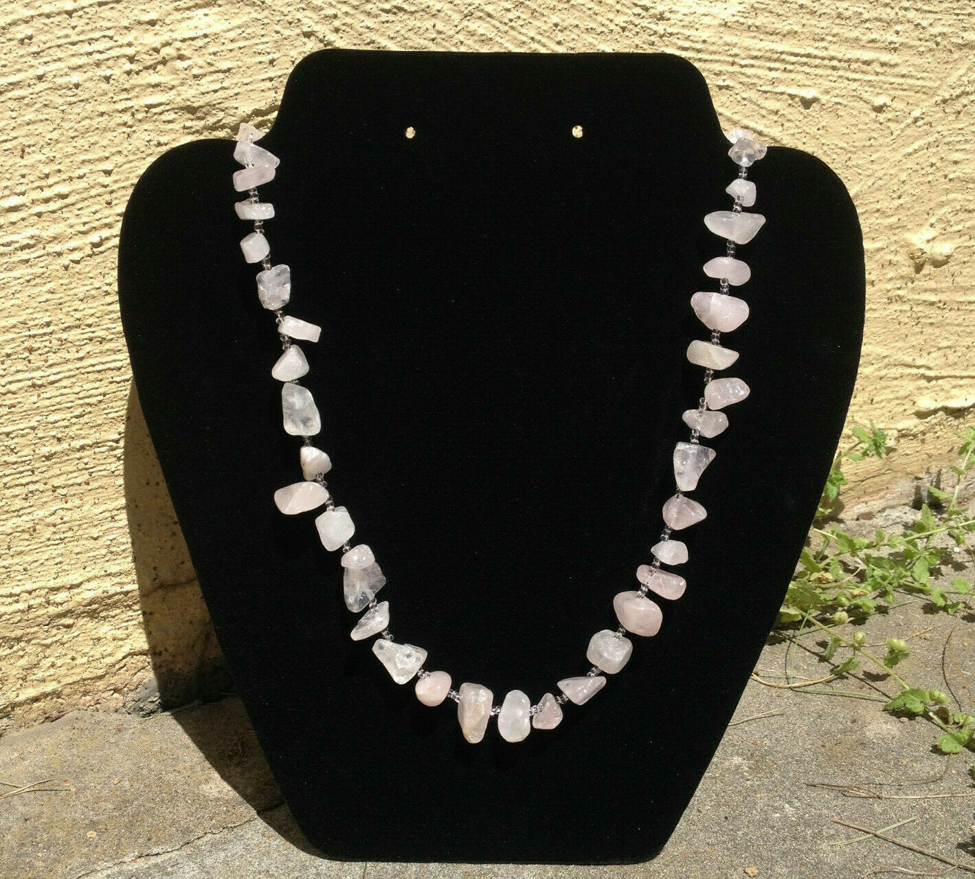 Crystal Chip ROSE QUARTZ Necklace with glass beads and toggle clasp