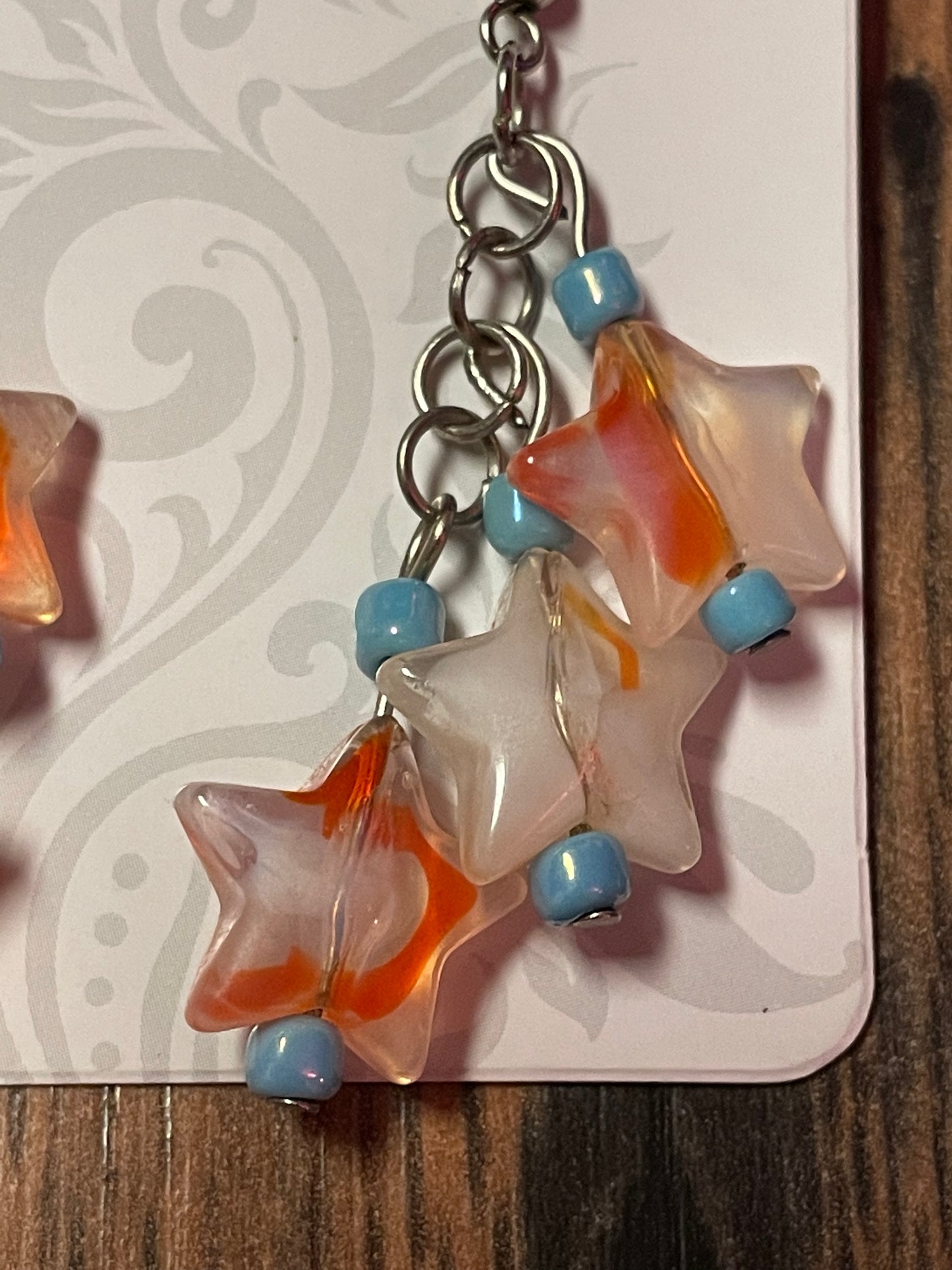 Glass Star Fishhook Earrings- Orange & White