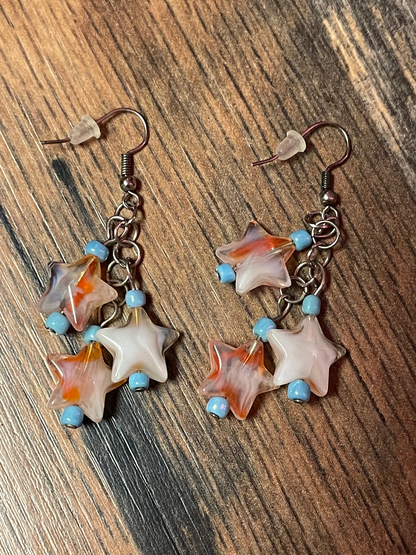 Glass Star Fishhook Earrings- Orange & White