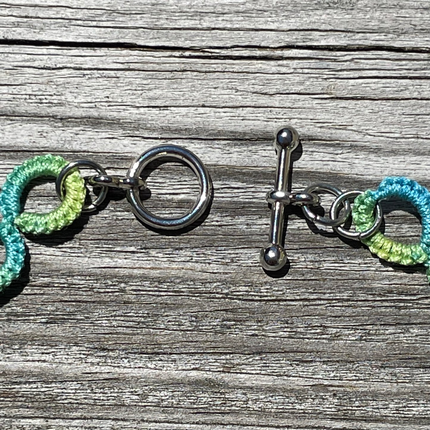 Tatted Lace Bracelet w/ Toggle Clasp -  Blue & Green