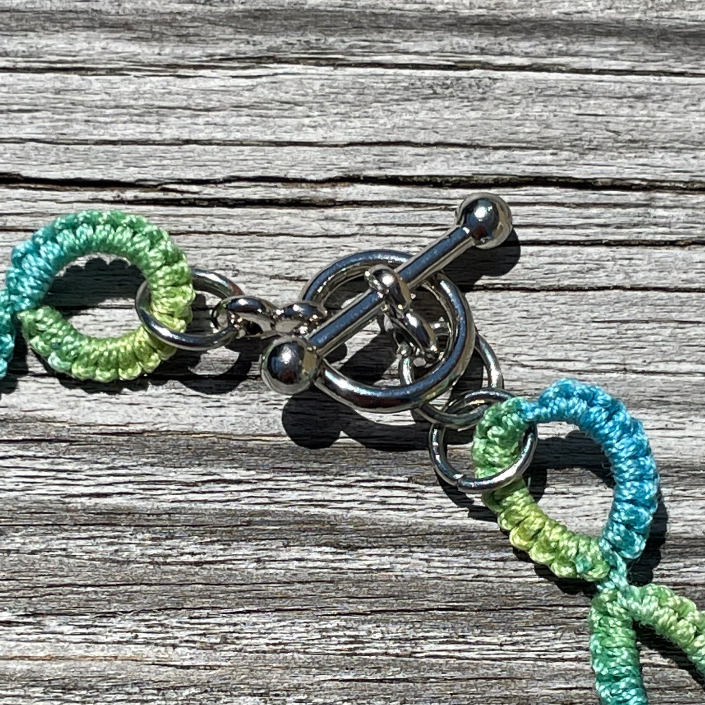 Tatted Lace Bracelet w/ Toggle Clasp -  Blue & Green