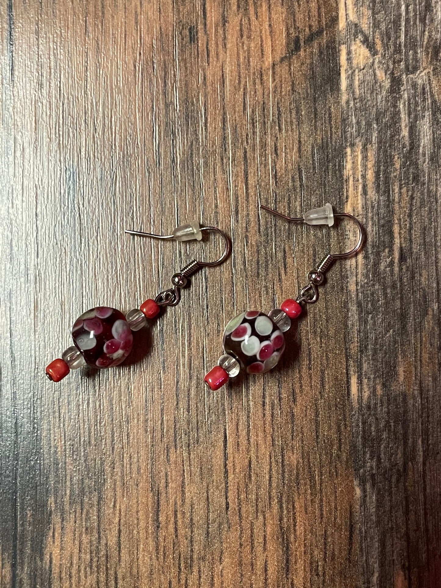 Floral Glass Fishhook Earrings- Purple & Pink