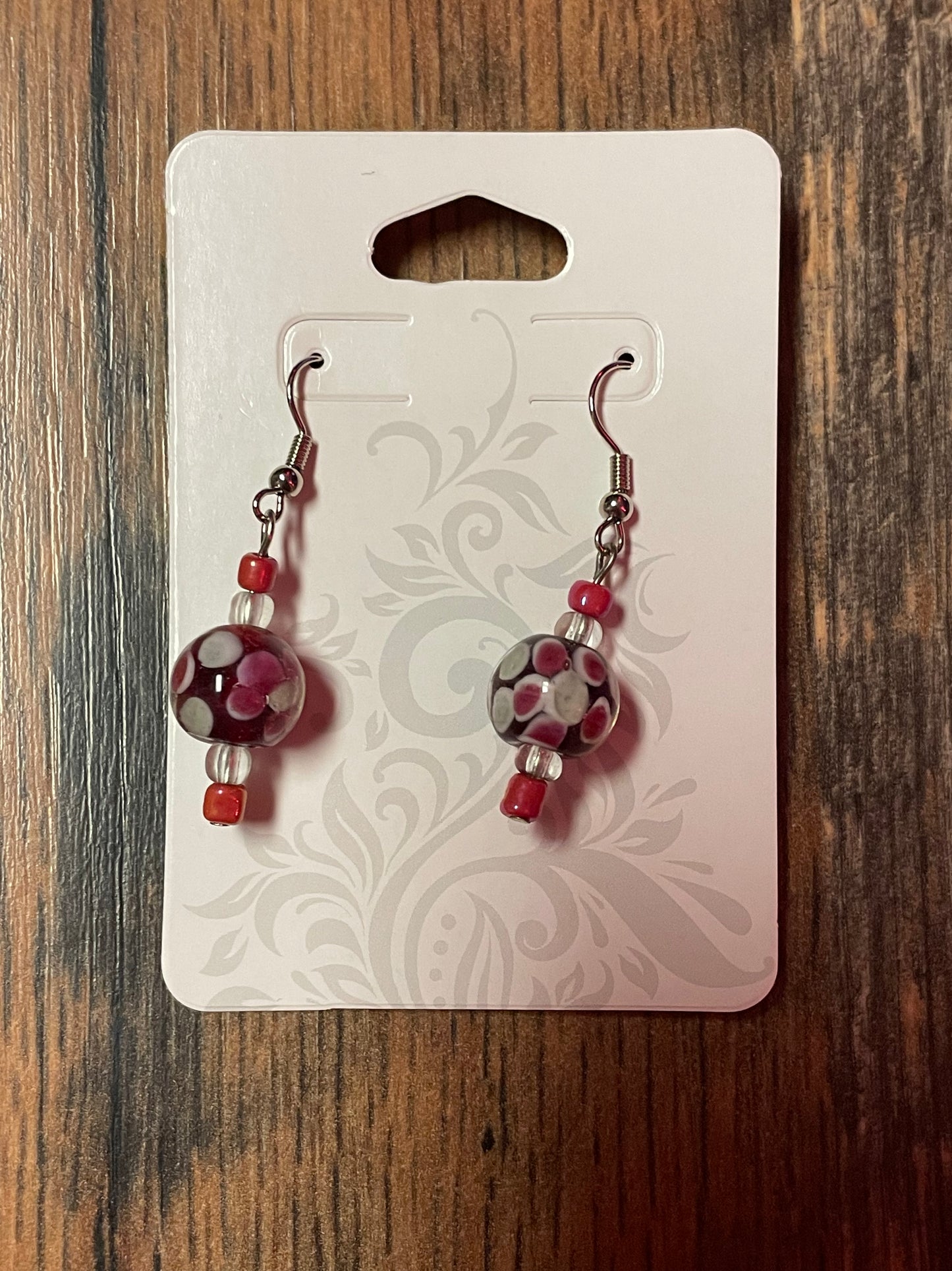 Floral Glass Fishhook Earrings- Purple & Pink